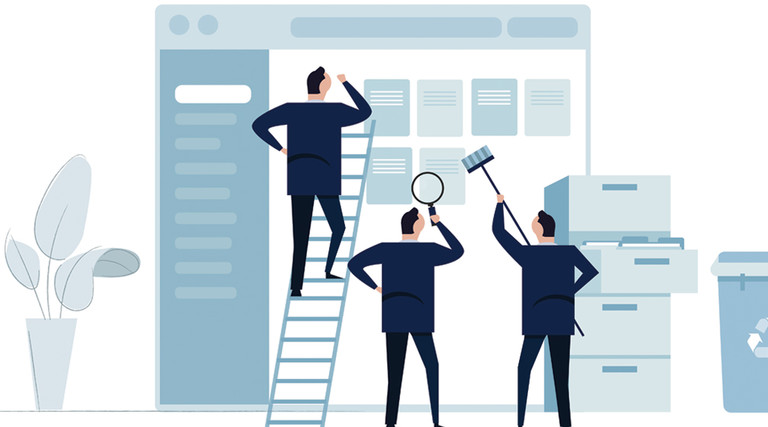 illustration of IT pros cleaning up their files and applications
